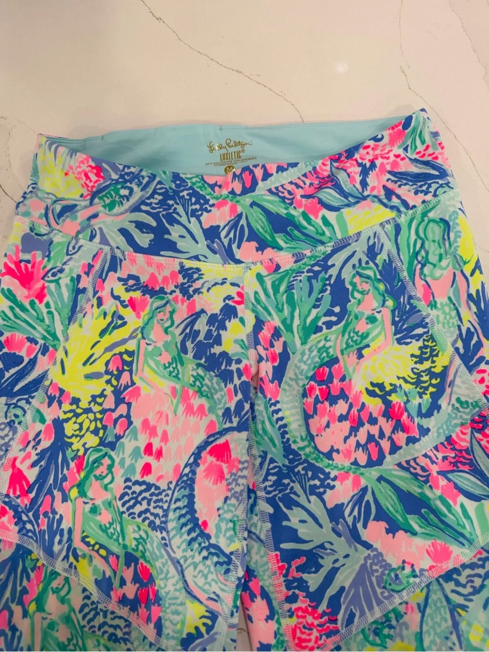 Lilly Pulitzer Luxletic Mermaids Print Cropped Leggings - Neon Blue & Pink